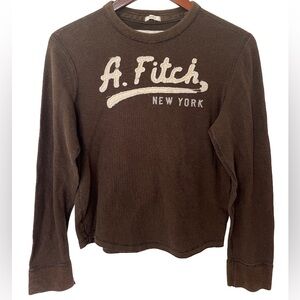 Abercrombie & Fitch Brown Small Waffle Knit Logo Top Women’s Y2K Long Sleeve